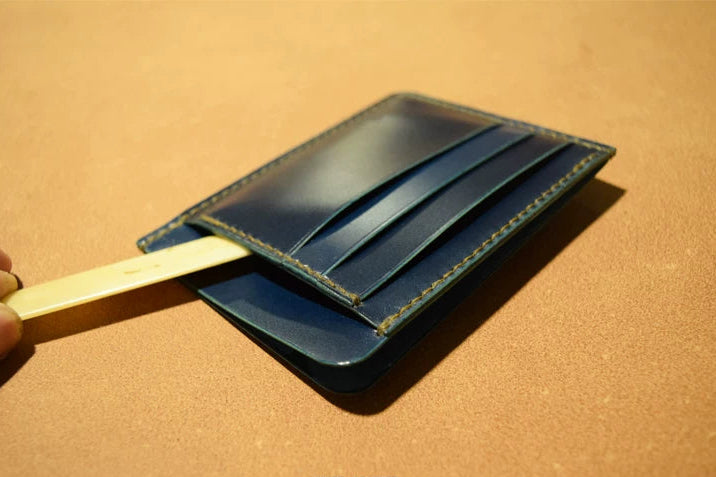 Handcrafted Oil Aniline Dyed Navy Blue Shell Cordovan Leather Cardholder