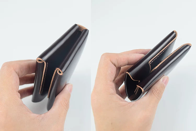 Handcrafted Oil Aniline Dyed Dark Brown Shell Cordovan Mini Leather Wallet