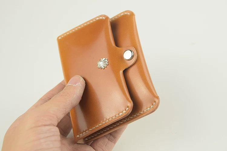 Handcrafted Oil Aniline Dyed Ginger Shell Cordovan Leather Cardholder