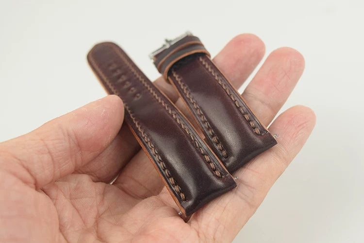Handcrafted Burgundy Horween Leather Watch Strap