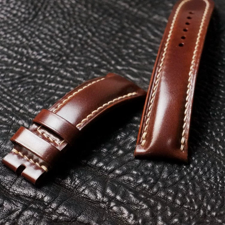 Handcrafted Chestnut Brown Shell Cordovan Leather Watch Strap