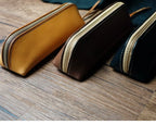 Handcrafted Dark Brown Reguilón Leather Zip Pencil Case