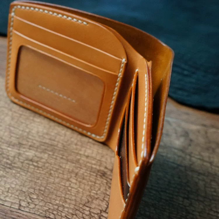 Handcrafted Chocolate Brown Shell Cordovan Leather Wallet with Italian Gattuso Oily Calfskin Lining