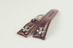 Handcrafted Oil Aniline Dyed Burgundy Shell Cordovan Leather Watch Strap with Solid 925 Sterling Silver Hardware