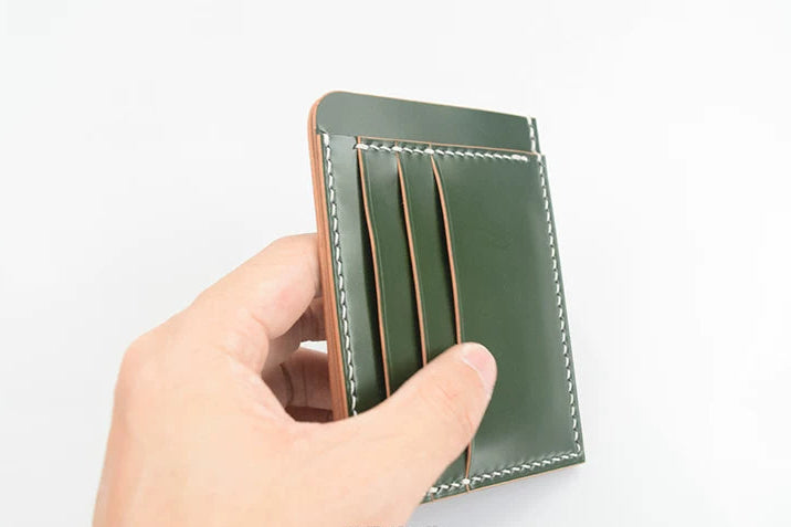 Handcrafted Vegetable-dyed Olive Green Shell Cordovan Leather Cardholder