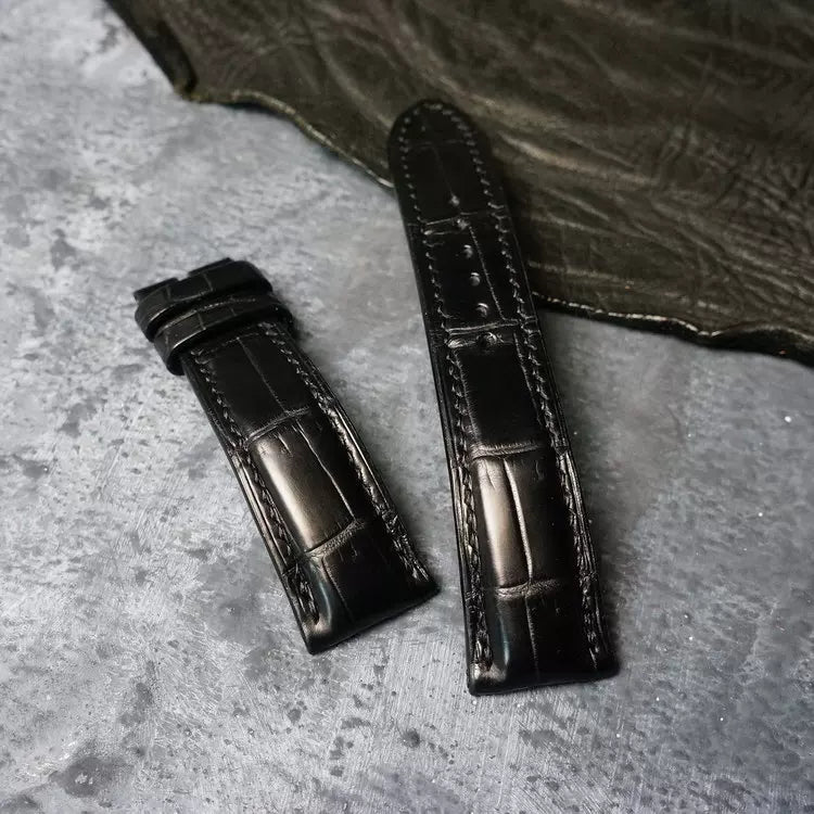 Handcrafted Black American Alligator Leather Watch Strap