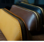 Handcrafted Dark Brown Reguilón Leather Zip Pencil Case