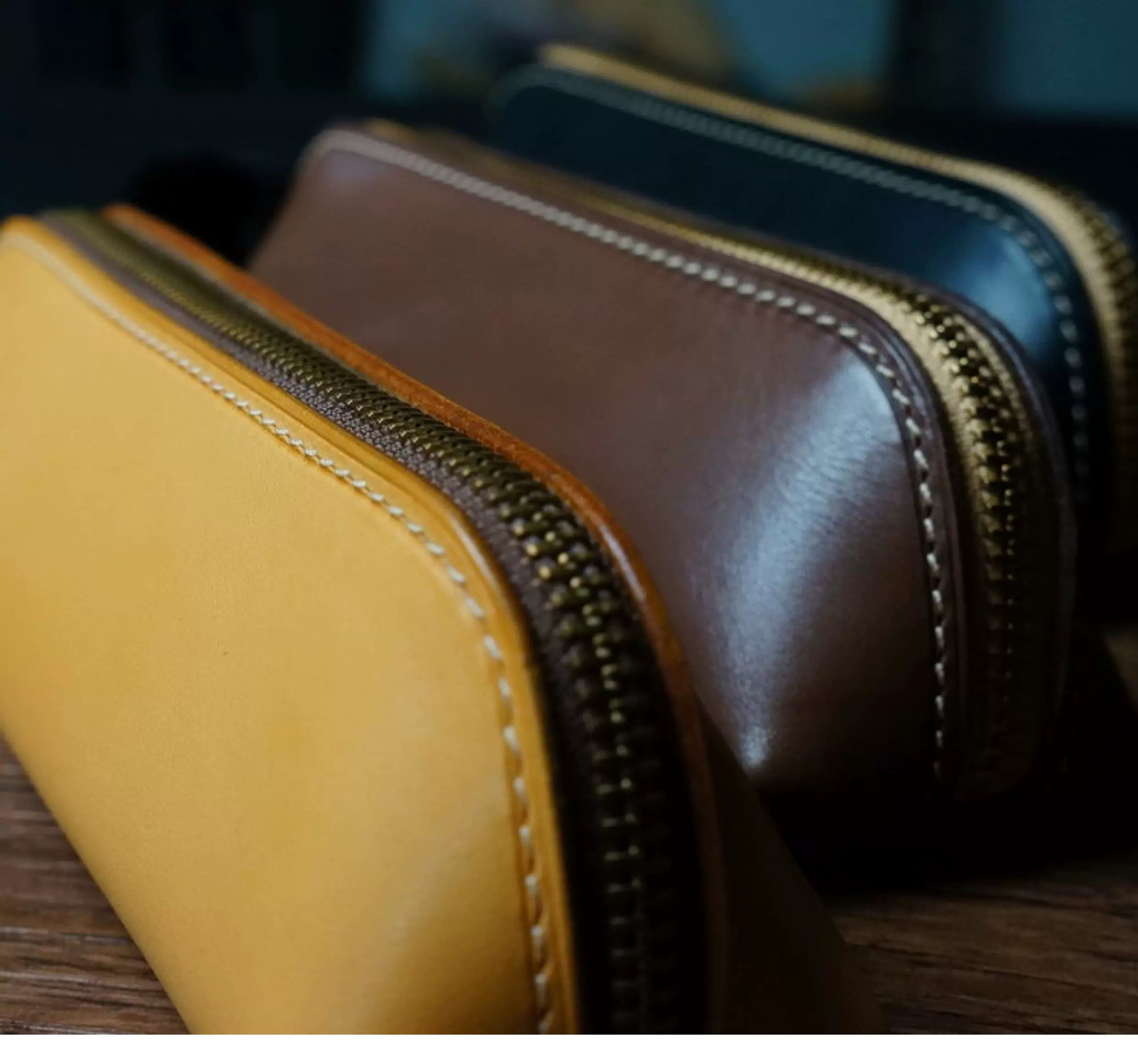 Handcrafted Dark Brown Reguilón Leather Zip Pencil Case