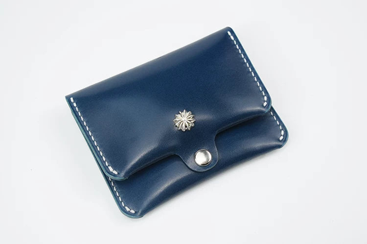 Handcrafted Oil Aniline Dyed Navy Blue Shell Cordovan Leather Cardholder