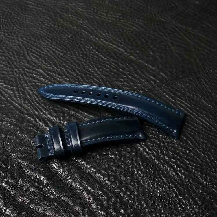 Handcrafted Navy Horween Shell Cordovan Watch Strap