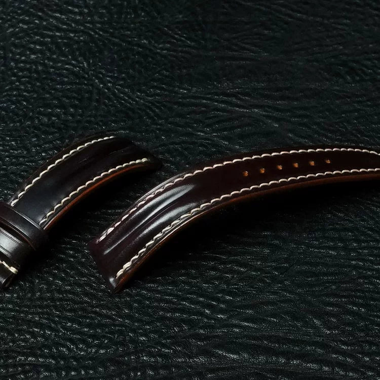 Handcrafted Chocolate Brown Shell Cordovan Watch Strap with Double Padding