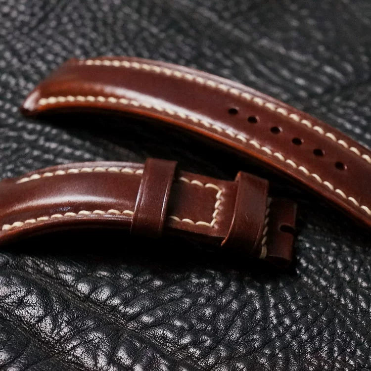 Handcrafted Chestnut Brown Shell Cordovan Leather Watch Strap
