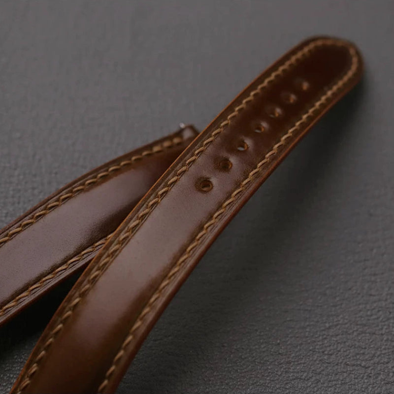 Handcrafted Oil Aniline Dyed Dark Brown Shell Cordovan Leather Watch Strap
