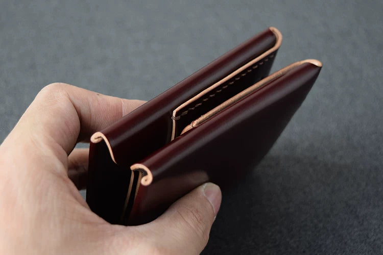 Handcrafted Vegetable-dyed Burgundy Shell Cordovan Mini Leather Wallet