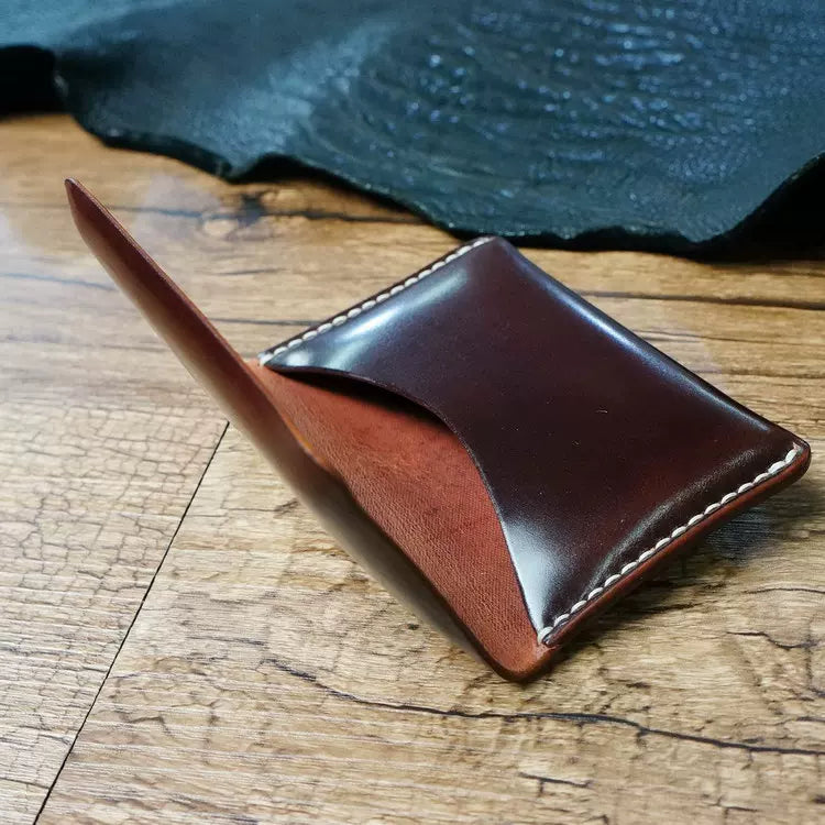Handcrafted Dark Brown Shell Cordovan Leather Cardholder in Shell-Shape