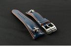 Handcrafted Vegetable-dyed Navy Blue Shell Cordovan Leather Watch Strap with Solid 925 Sterling Silver Hardware