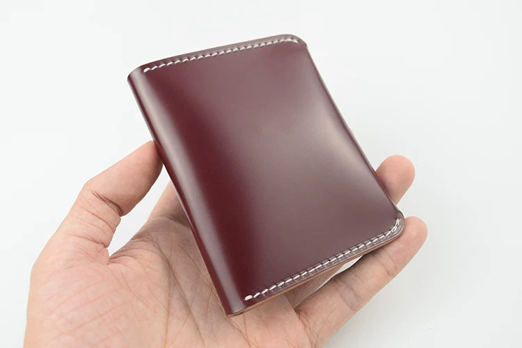 Handcrafted Oil Aniline Dyed Burgundy Shell Cordovan Leather Cardholder