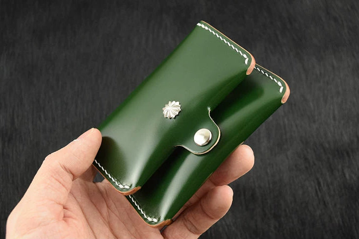 Handcrafted Oil Aniline Dyed Green Shell Cordovan Leather Cardholder