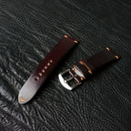 Handcrafted Burgundy Horween Shell Cordovan Watch Strap with Vintage Rope Stitching
