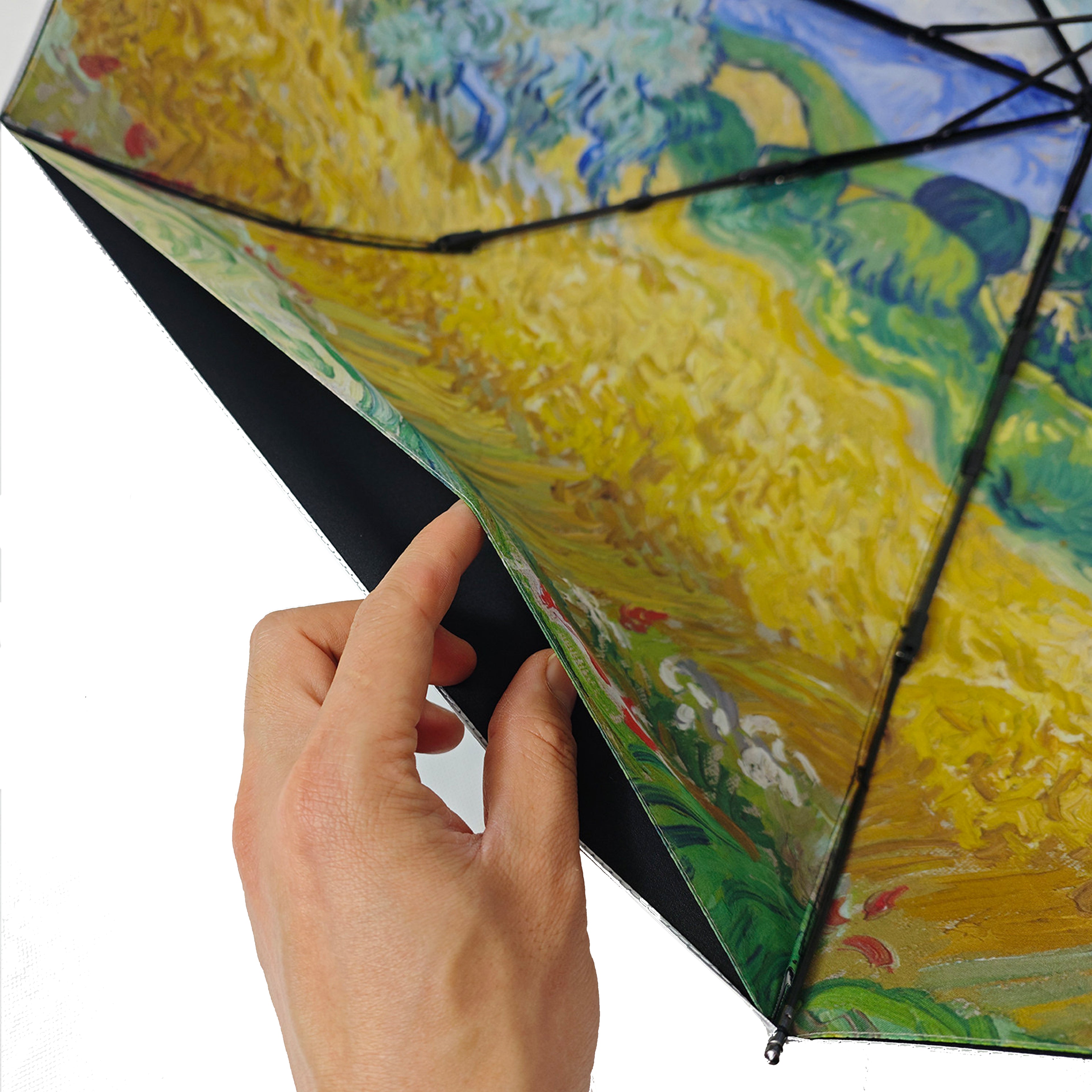 Double-Canopy Silver Coating Folding Umbrella with Wooden Handle – Oil Painting Style Portrait Design