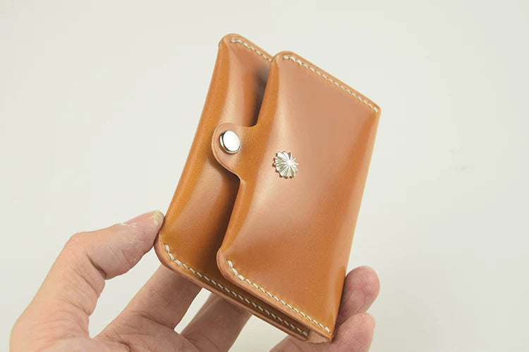 Handcrafted Oil Aniline Dyed Ginger Shell Cordovan Leather Cardholder