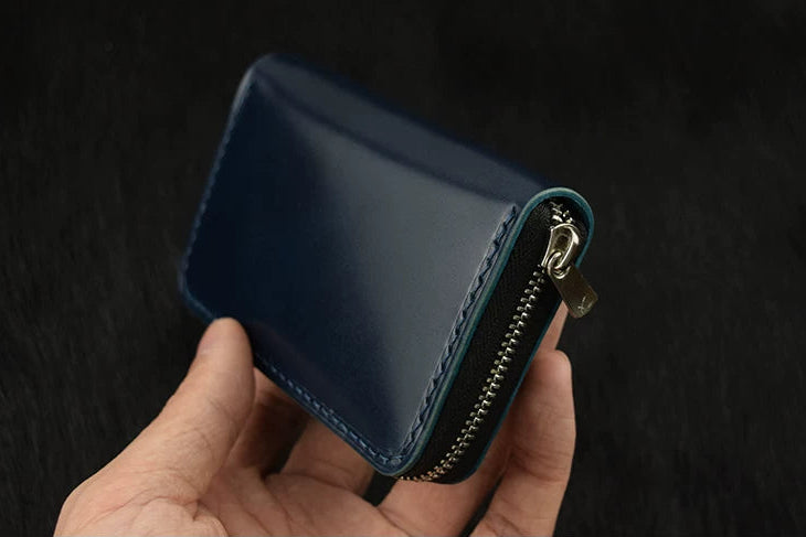 Handcrafted Oil Aniline Dyed Navy Blue Shell Cordovan Leather Wallet