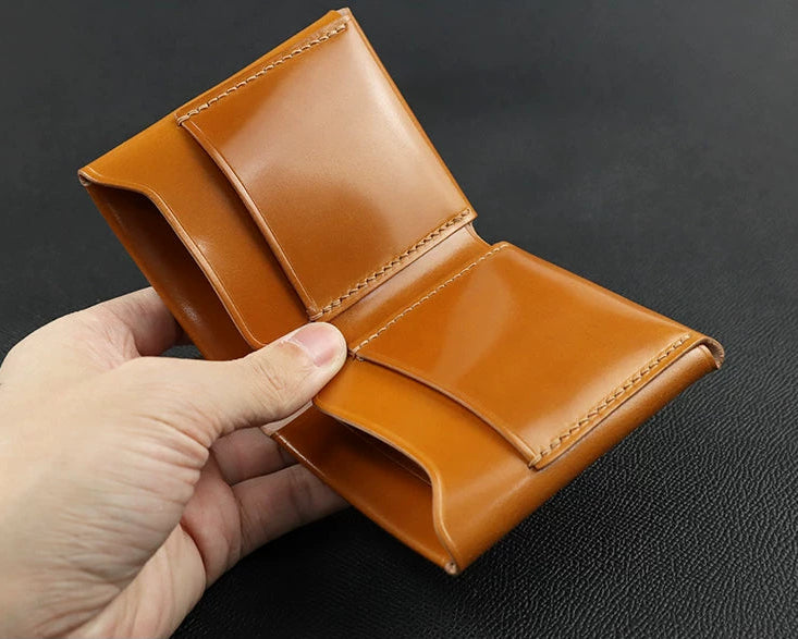 Handcrafted Oil Aniline Dyed Amber Shell Cordovan Mini Leather Wallet