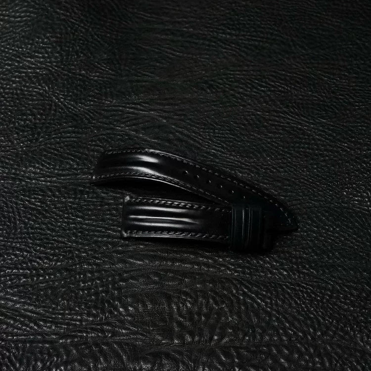 Handcrafted Black Shell Cordovan Watch Strap with Double Padding