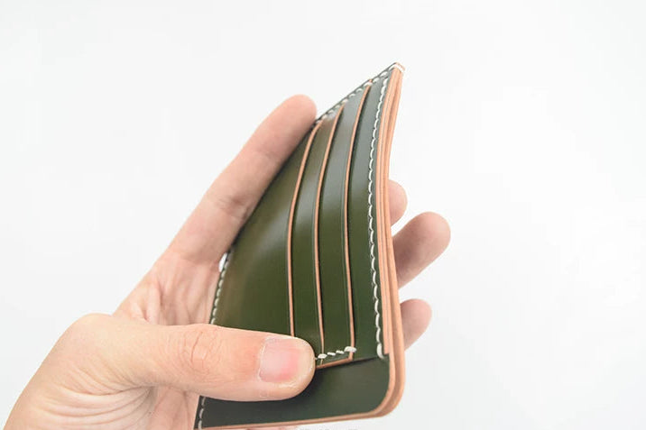 Handcrafted Vegetable-dyed Olive Green Shell Cordovan Leather Cardholder
