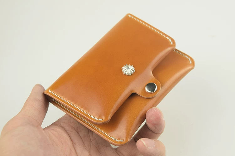 Handcrafted Oil Aniline Dyed Ginger Shell Cordovan Leather Cardholder