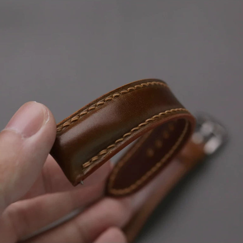 Handcrafted Oil Aniline Dyed Dark Brown Shell Cordovan Leather Watch Strap