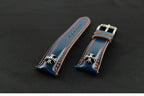 Handcrafted Vegetable-dyed Navy Blue Shell Cordovan Leather Watch Strap with Solid 925 Sterling Silver Hardware