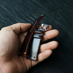 Handcrafted Burgundy Horween Shell Cordovan Watch Strap with Vintage Rope Stitching