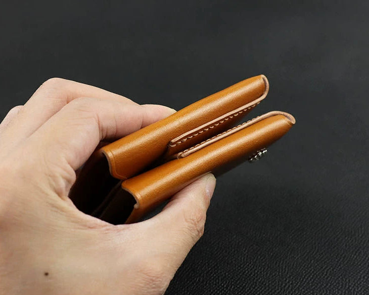 Handcrafted Oil Aniline Dyed Amber Shell Cordovan Mini Leather Wallet