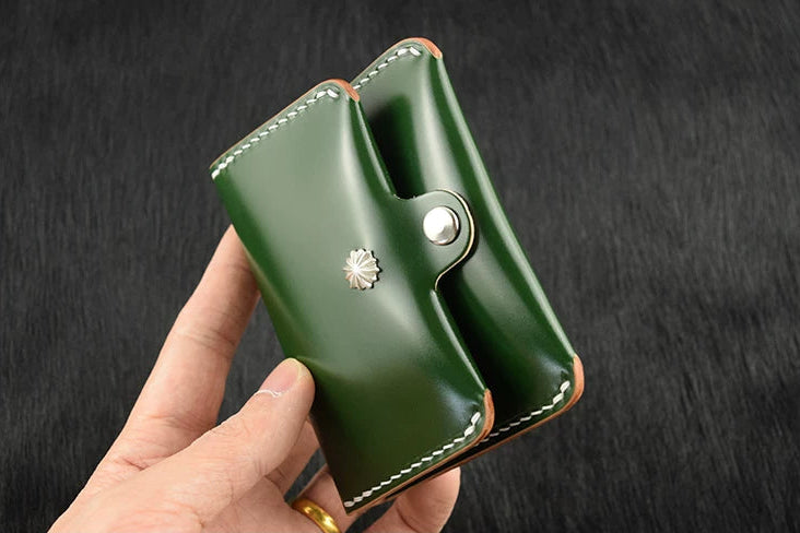 Handcrafted Oil Aniline Dyed Green Shell Cordovan Leather Cardholder