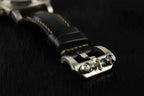 Handcrafted Oil Aniline Dyed Black Shell Cordovan Leather Watch Strap with Solid 925 Sterling Silver Skull Buckle