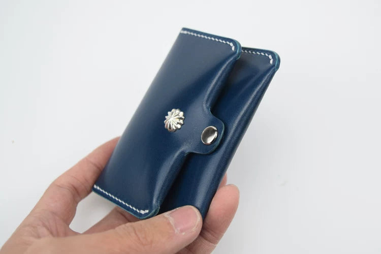 Handcrafted Oil Aniline Dyed Navy Blue Shell Cordovan Leather Cardholder