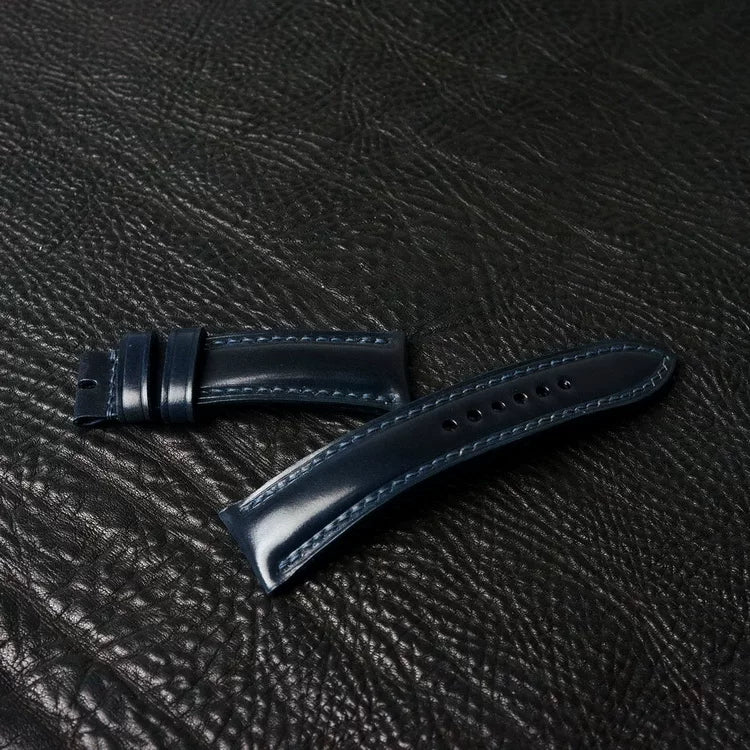 Handcrafted Navy Horween Shell Cordovan Watch Strap