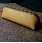 Handcrafted Ginger Reguilón Leather Zip Pencil Case