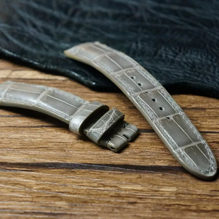 Handcrafted Dove Gray American Alligator Leather Watch Strap