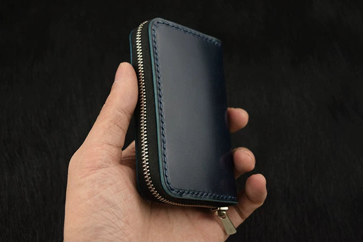 Handcrafted Oil Aniline Dyed Navy Blue Shell Cordovan Leather Wallet