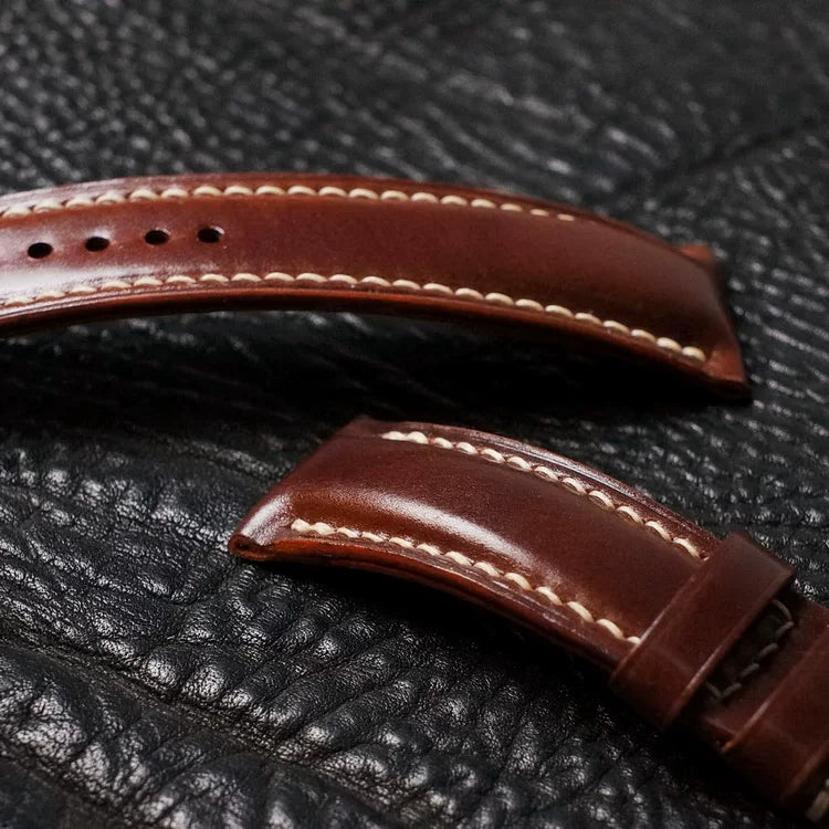 Handcrafted Chestnut Brown Shell Cordovan Leather Watch Strap