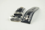 Handcrafted Oil Aniline Dyed Black Shell Cordovan Leather Watch Strap with Solid 925 Sterling Silver Hardware
