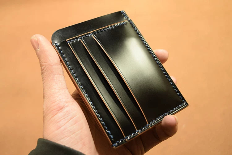 Handcrafted Vegetable-dyed Black Shell Cordovan Leather Cardholder