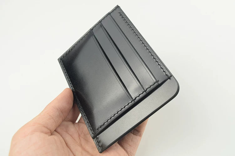 Handcrafted Oil Aniline Dyed Black Shell Cordovan Leather Cardholder