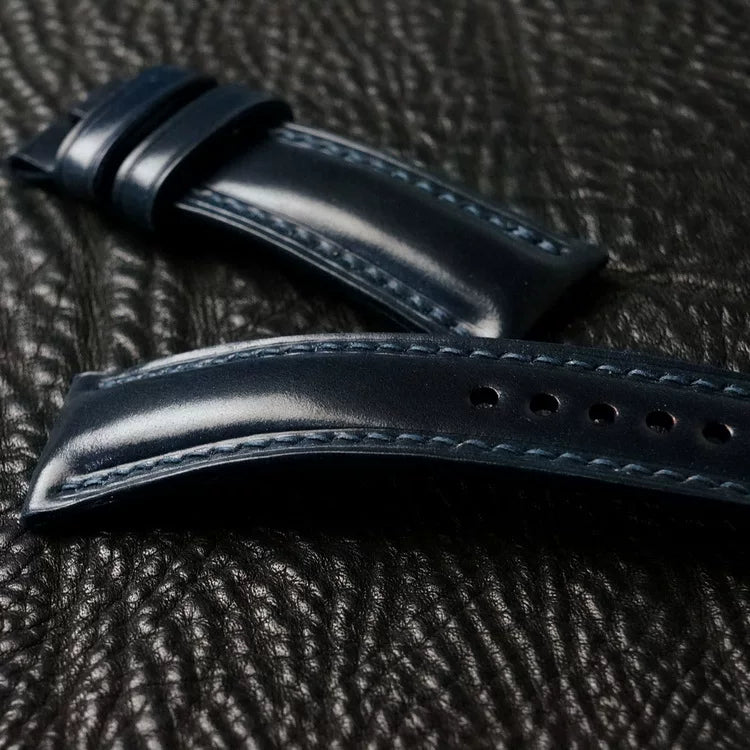Handcrafted Navy Horween Shell Cordovan Watch Strap