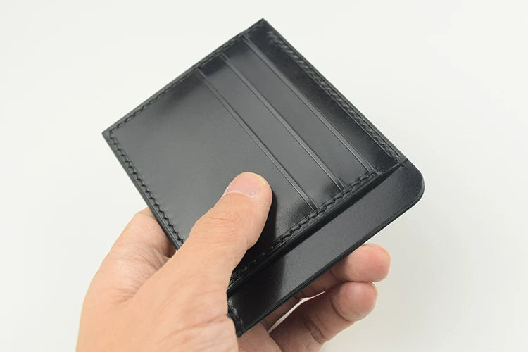 Handcrafted Oil Aniline Dyed Black Shell Cordovan Leather Cardholder