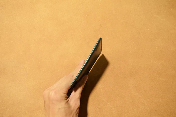 Handcrafted Oil Aniline Dyed Navy Blue Shell Cordovan Leather Cardholder
