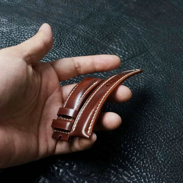 Handcrafted Chestnut Brown Shell Cordovan Leather Watch Strap