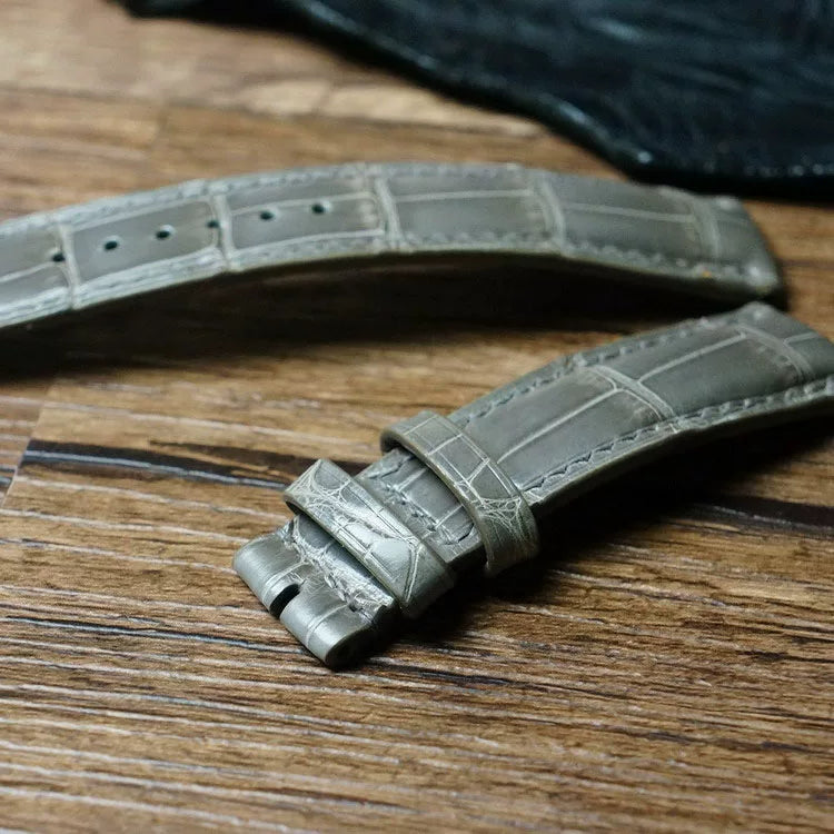 Handcrafted Dove Gray American Alligator Leather Watch Strap